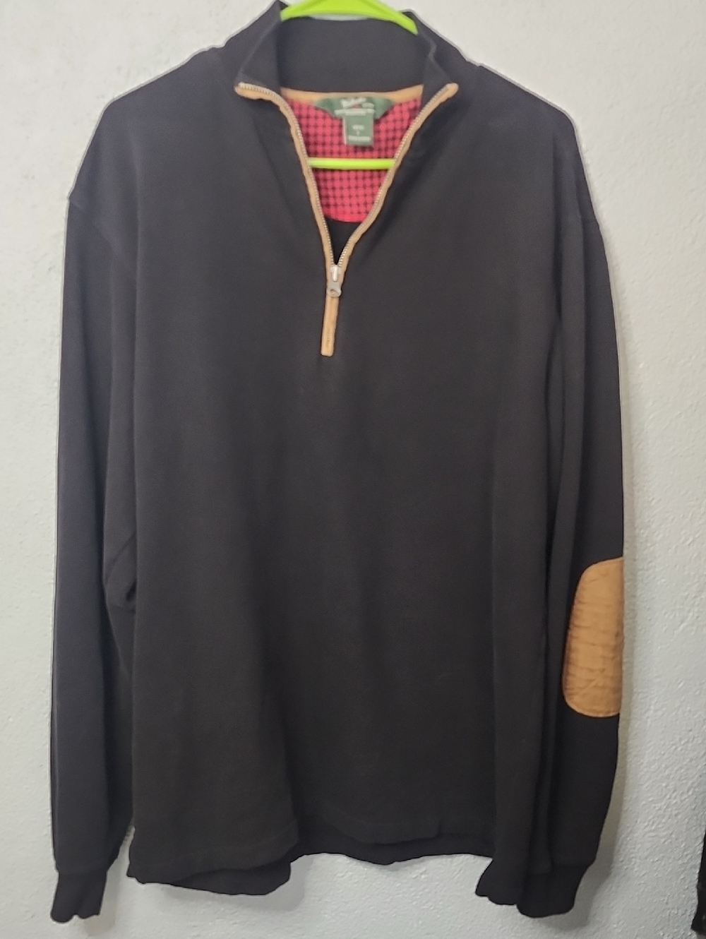Men's Black Quarter-Zip Sweater with Tan Elbow Patch